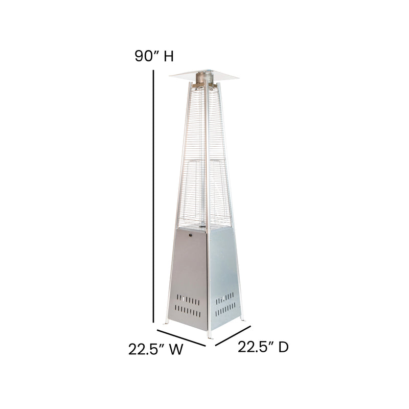 Patio Outdoor Heating-Silver Stainless Steel Pyramid 42,000 BTU Propane Heater with Wheels for Commercial & Residential Use