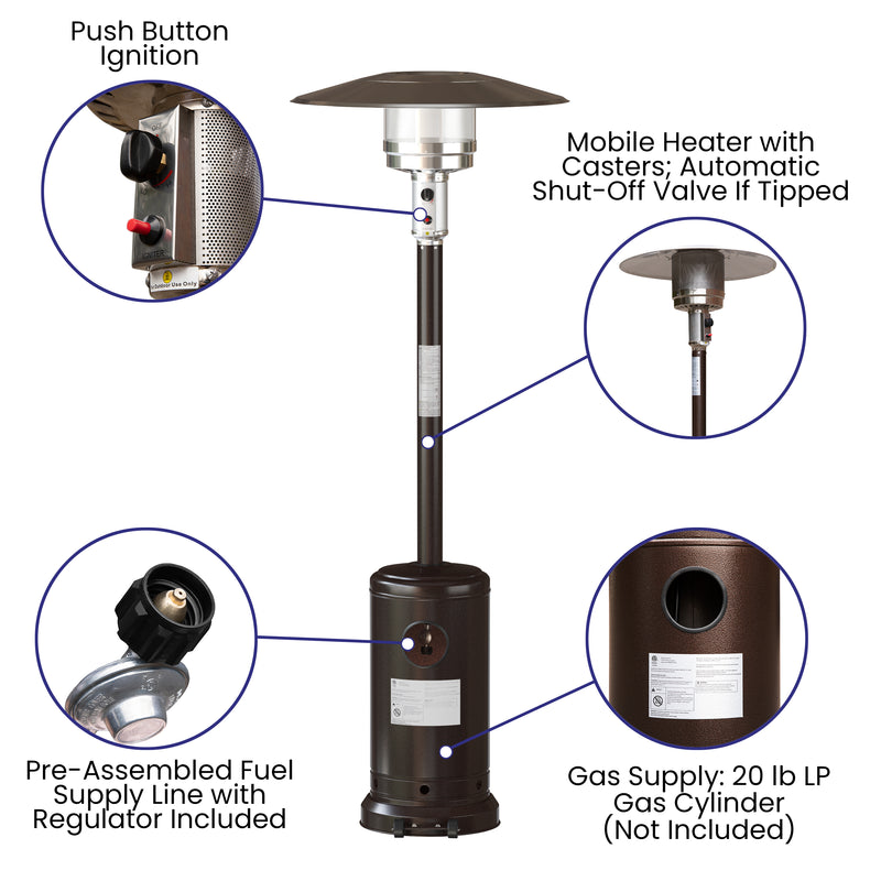 Patio Outdoor Heating-Bronze Stainless Steel 40,000 BTU Propane Heater with Wheels for Commercial & Residential Use-7.5 Feet Tall