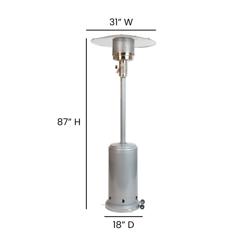 Patio Outdoor Heating-Silver Stainless Steel 40,000 BTU Propane Heater with Wheels for Commercial & Residential Use-7.5 Feet Tall