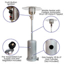 Patio Outdoor Heating-Silver Stainless Steel 40,000 BTU Propane Heater with Wheels for Commercial & Residential Use-7.5 Feet Tall