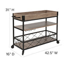 Buckhead Distressed Light Oak Wood and Iron Kitchen Serving and Bar Cart with Wine Glass Holders