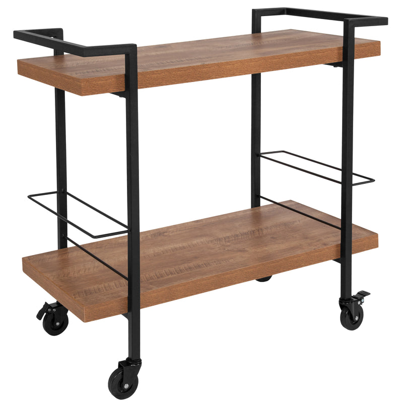 Castleberry Rustic Wood Grain and Iron Kitchen Serving and Bar Cart