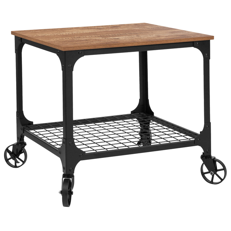 Grant Park Rustic Wood Grain and Industrial Iron Kitchen Serving and Bar Cart