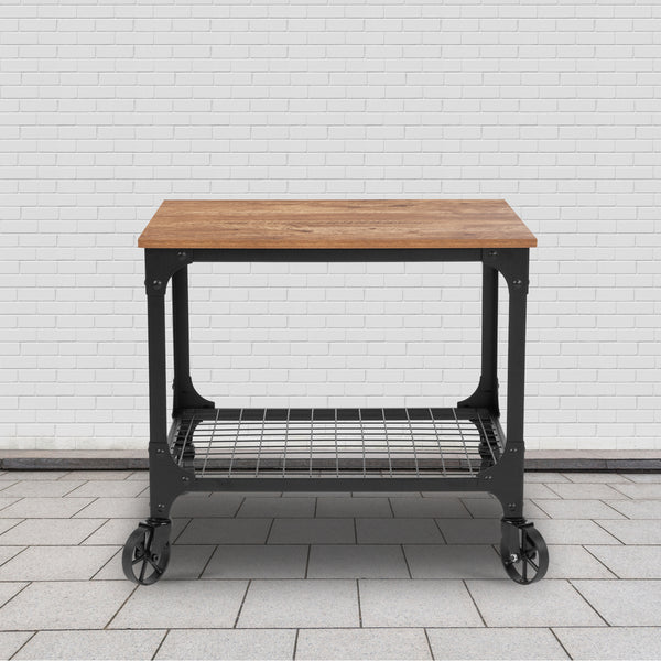 Grant Park Rustic Wood Grain and Industrial Iron Kitchen Serving and Bar Cart