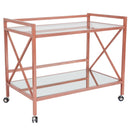 Glenwood Park Glass Kitchen Serving and Bar Cart with Rose Gold Frame