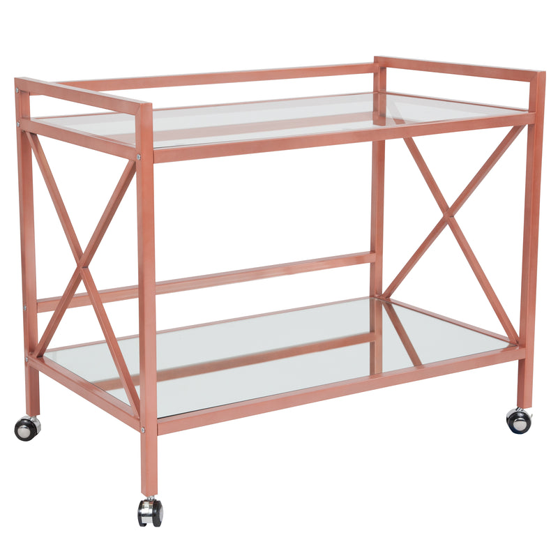 Glenwood Park Glass Kitchen Serving and Bar Cart with Rose Gold Frame