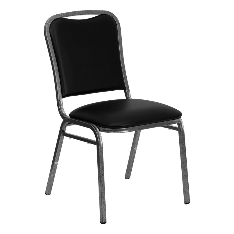 SINGLEWAVE Series Stacking Banquet Chair in Black Vinyl - Silver Vein Frame