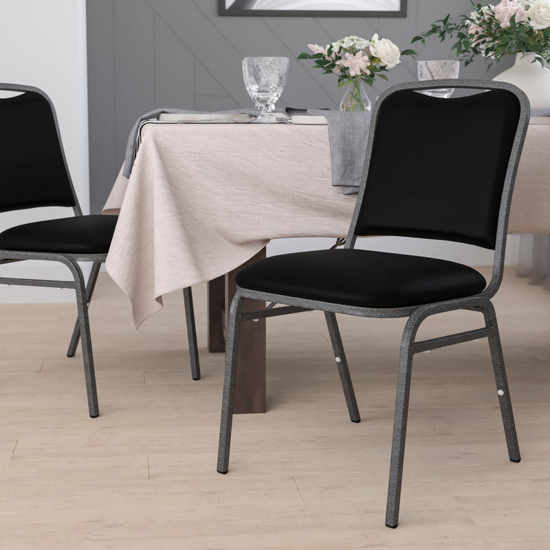 SINGLEWAVE Series Stacking Banquet Chair in Black Vinyl - Silver Vein Frame