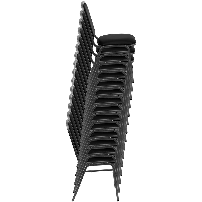 SINGLEWAVE Series Stacking Banquet Chair in Black Vinyl - Silver Vein Frame