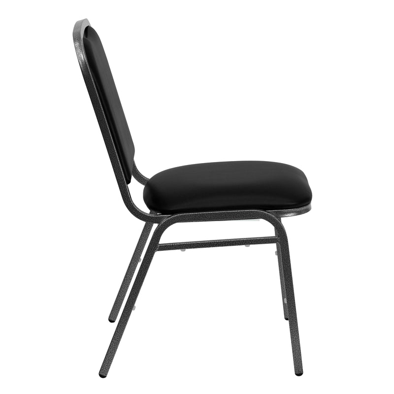 SINGLEWAVE Series Stacking Banquet Chair in Black Vinyl - Silver Vein Frame