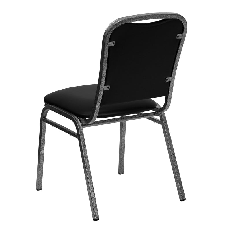 SINGLEWAVE Series Stacking Banquet Chair in Black Vinyl - Silver Vein Frame