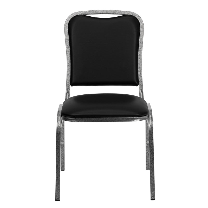 SINGLEWAVE Series Stacking Banquet Chair in Black Vinyl - Silver Vein Frame