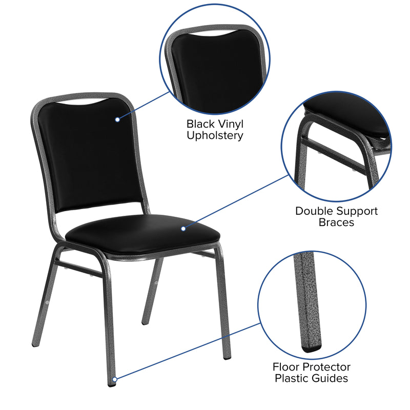 SINGLEWAVE Series Stacking Banquet Chair in Black Vinyl - Silver Vein Frame