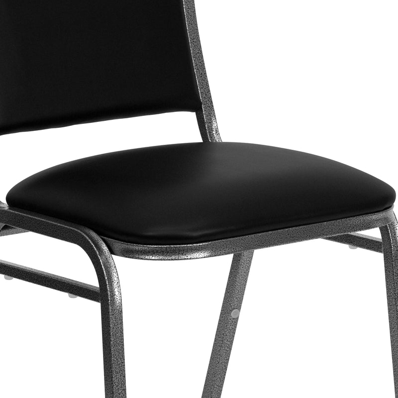 SINGLEWAVE Series Stacking Banquet Chair in Black Vinyl - Silver Vein Frame