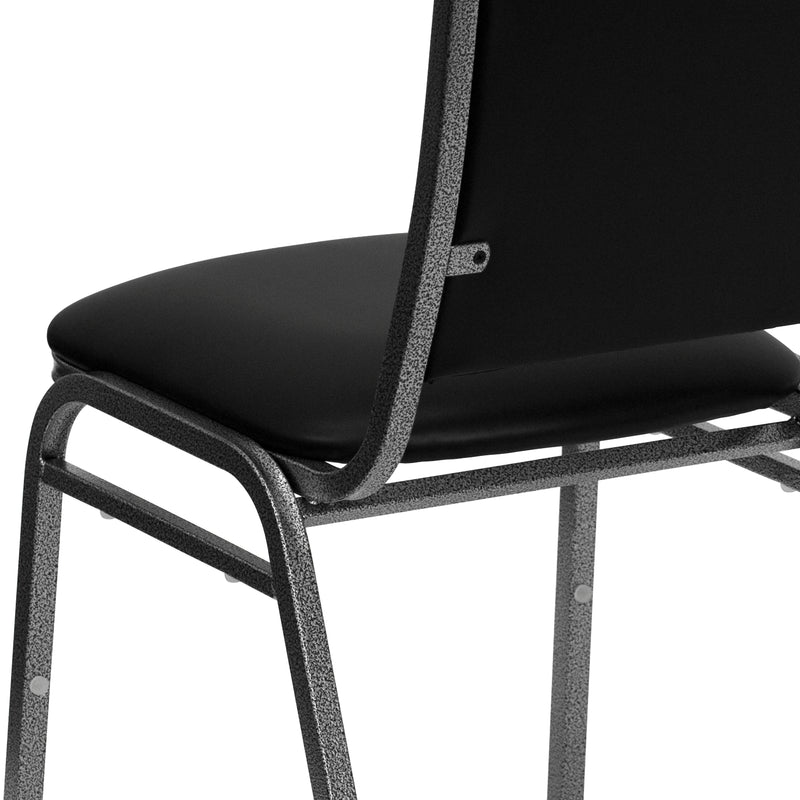 SINGLEWAVE Series Stacking Banquet Chair in Black Vinyl - Silver Vein Frame