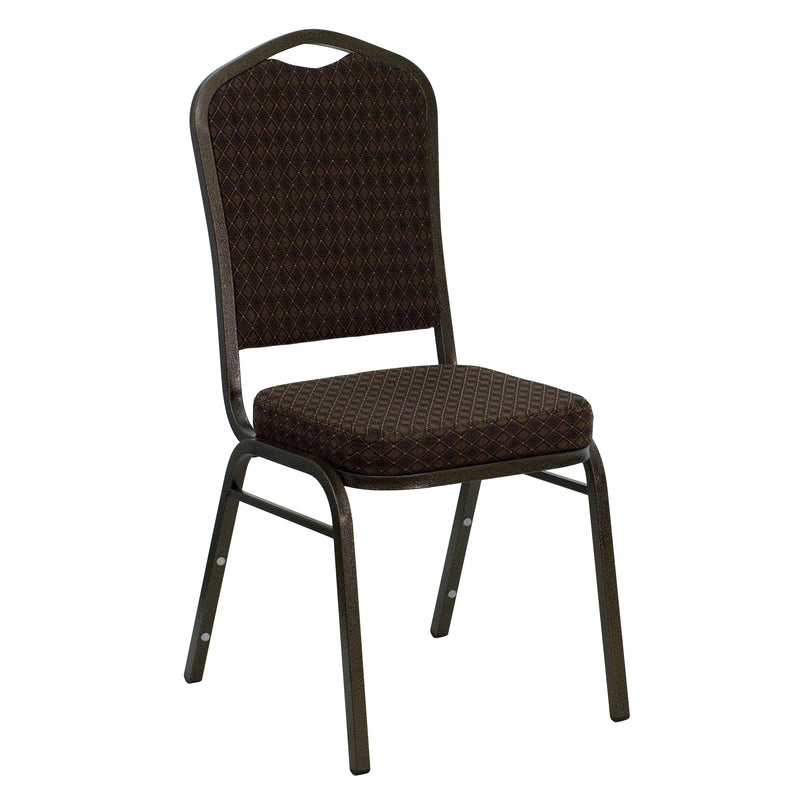 SINGLEWAVE Series Crown Back Stacking Banquet Chair in Brown Patterned Fabric - Gold Vein Frame