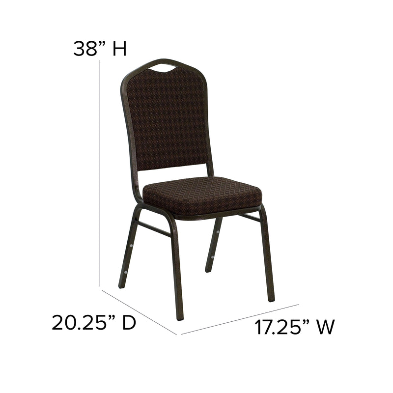 SINGLEWAVE Series Crown Back Stacking Banquet Chair in Brown Patterned Fabric - Gold Vein Frame