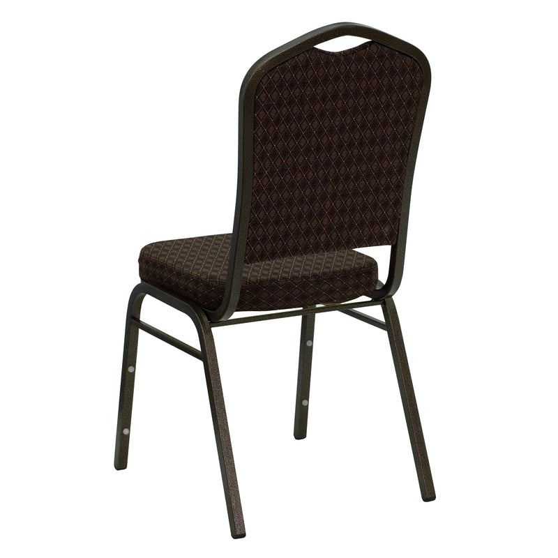 SINGLEWAVE Series Crown Back Stacking Banquet Chair in Brown Patterned Fabric - Gold Vein Frame