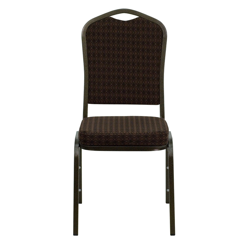 SINGLEWAVE Series Crown Back Stacking Banquet Chair in Brown Patterned Fabric - Gold Vein Frame