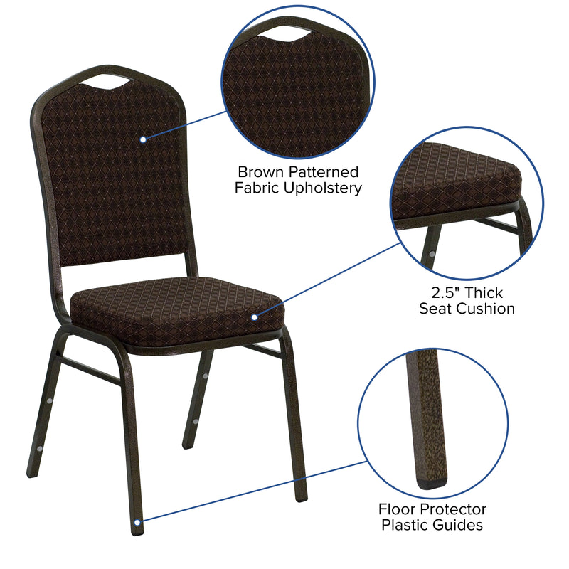 SINGLEWAVE Series Crown Back Stacking Banquet Chair in Brown Patterned Fabric - Gold Vein Frame