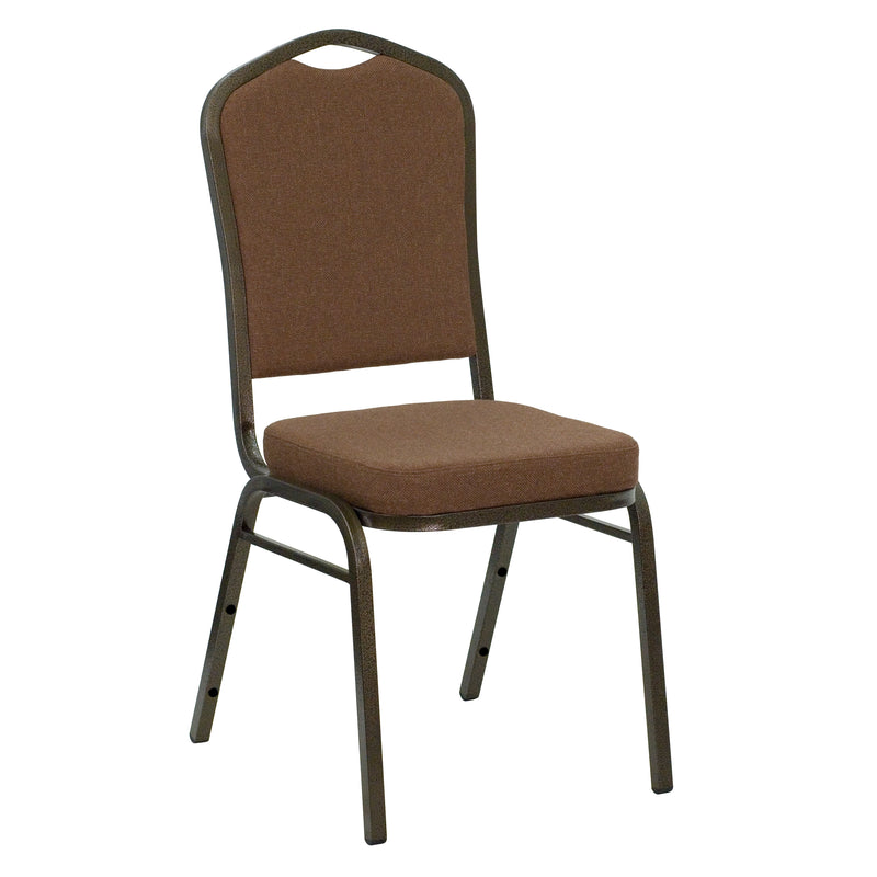 SINGLEWAVE Series Crown Back Stacking Banquet Chair in Coffee Fabric - Gold Vein Frame