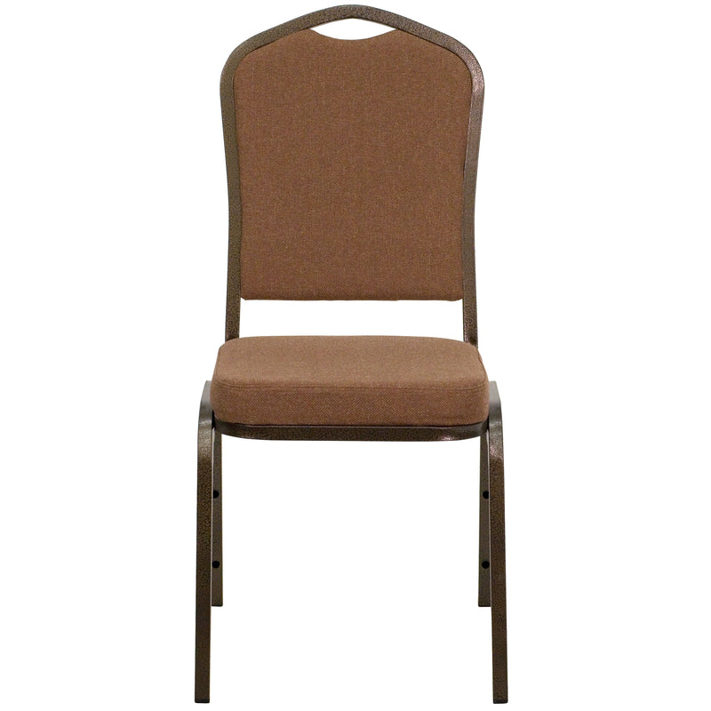 SINGLEWAVE Series Crown Back Stacking Banquet Chair in Coffee Fabric - Gold Vein Frame