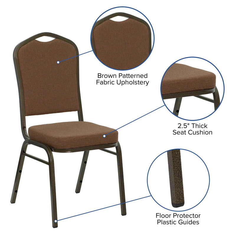 SINGLEWAVE Series Crown Back Stacking Banquet Chair in Coffee Fabric - Gold Vein Frame