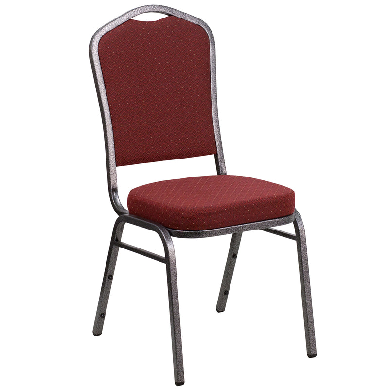 SINGLEWAVE Series Crown Back Stacking Banquet Chair in Burgundy Patterned Fabric - Silver Vein Frame