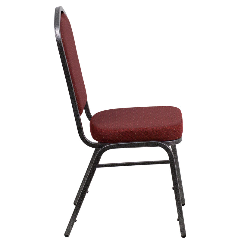 SINGLEWAVE Series Crown Back Stacking Banquet Chair in Burgundy Patterned Fabric - Silver Vein Frame