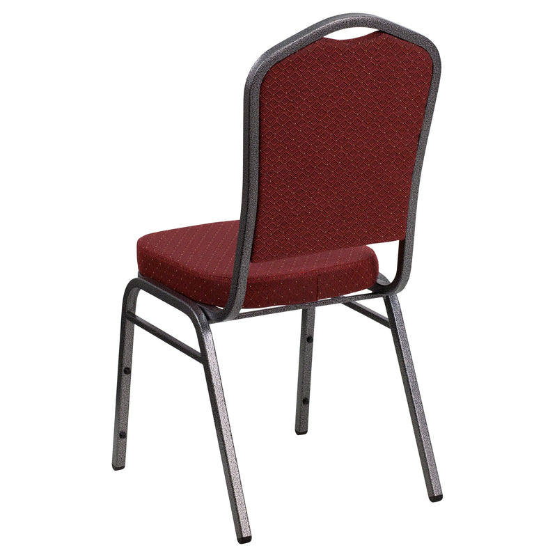 SINGLEWAVE Series Crown Back Stacking Banquet Chair in Burgundy Patterned Fabric - Silver Vein Frame