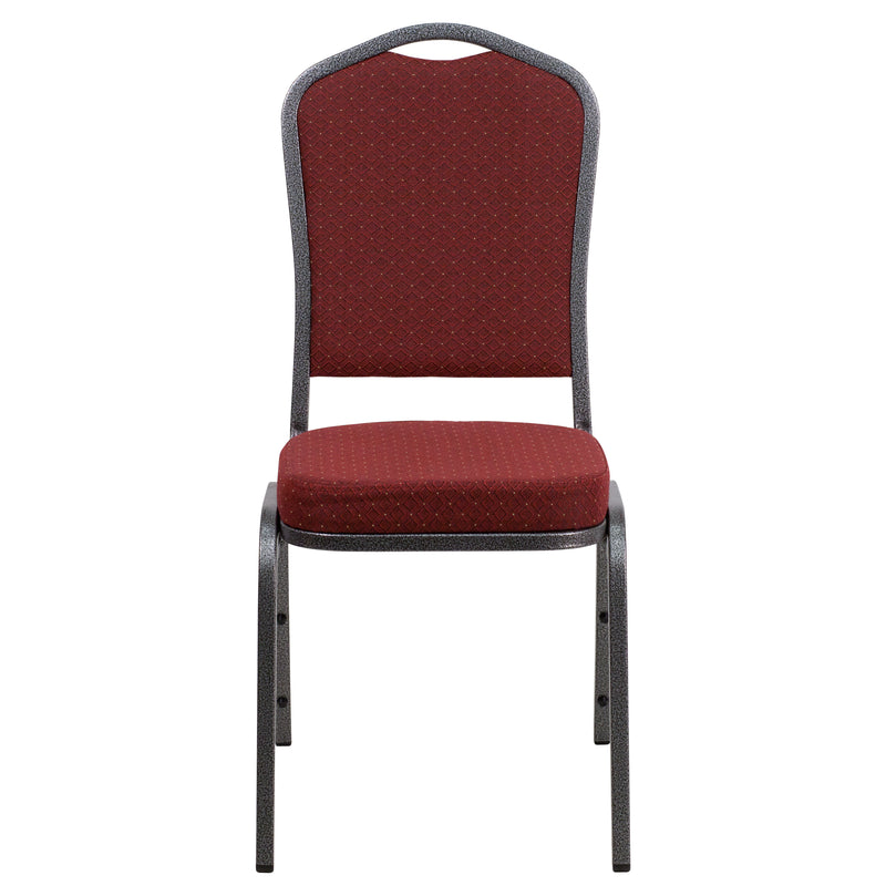 SINGLEWAVE Series Crown Back Stacking Banquet Chair in Burgundy Patterned Fabric - Silver Vein Frame