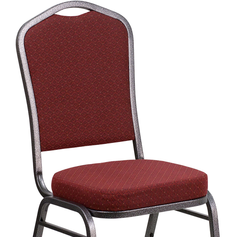 SINGLEWAVE Series Crown Back Stacking Banquet Chair in Burgundy Patterned Fabric - Silver Vein Frame