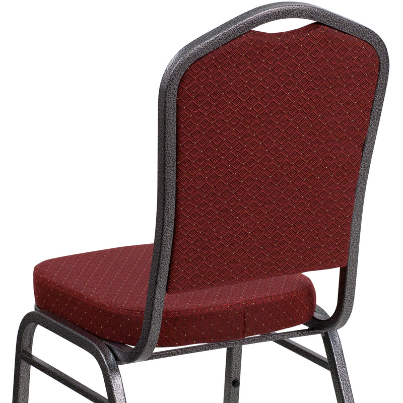 SINGLEWAVE Series Crown Back Stacking Banquet Chair in Burgundy Patterned Fabric - Silver Vein Frame