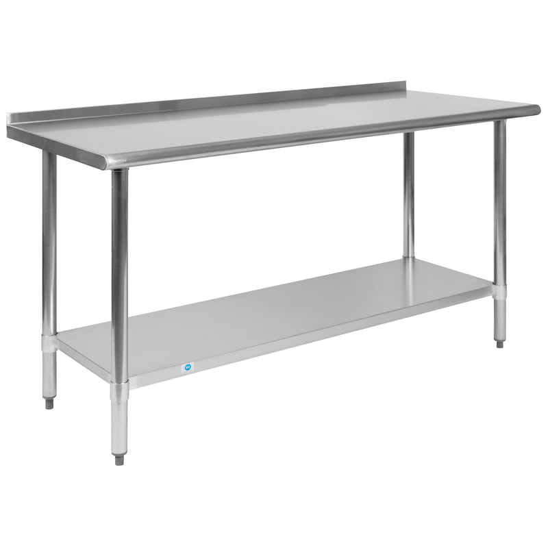 Stainless Steel 18 Gauge Work Table with 1.5" Backsplash and Undershelf - NSF Certified - 60"W x 24"D x 36"H