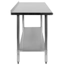 Stainless Steel 18 Gauge Work Table with 1.5" Backsplash and Undershelf - NSF Certified - 60"W x 24"D x 36"H