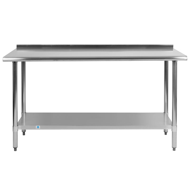 Stainless Steel 18 Gauge Work Table with 1.5" Backsplash and Undershelf - NSF Certified - 60"W x 24"D x 36"H