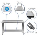 Stainless Steel 18 Gauge Work Table with 1.5" Backsplash and Undershelf - NSF Certified - 60"W x 24"D x 36"H