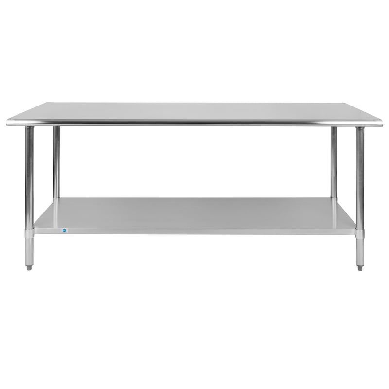 Stainless Steel 18 Gauge Work Table with Undershelf - NSF Certified - 72"W x 30"D x 34.5"H