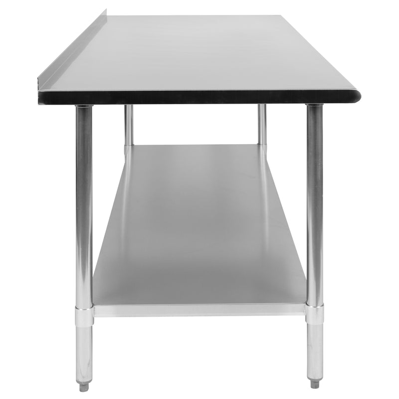 Stainless Steel 18 Gauge Work Table with 1.5" Backsplash and Undershelf - NSF Certified - 72"W x 30"D x 36"H