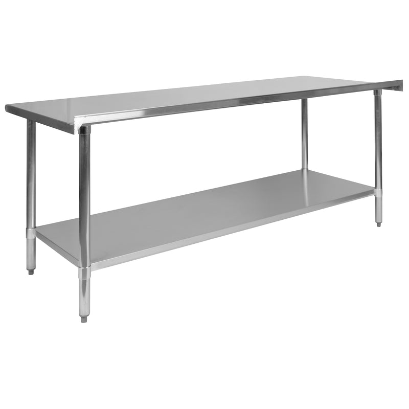 Stainless Steel 18 Gauge Work Table with 1.5" Backsplash and Undershelf - NSF Certified - 72"W x 30"D x 36"H