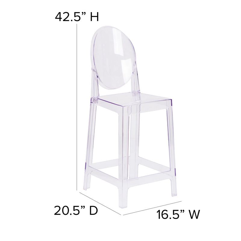 Ghost Counter Stool with Oval Back in Transparent Crystal