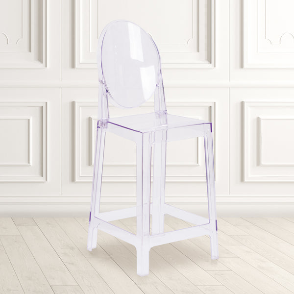 Ghost Counter Stool with Oval Back in Transparent Crystal