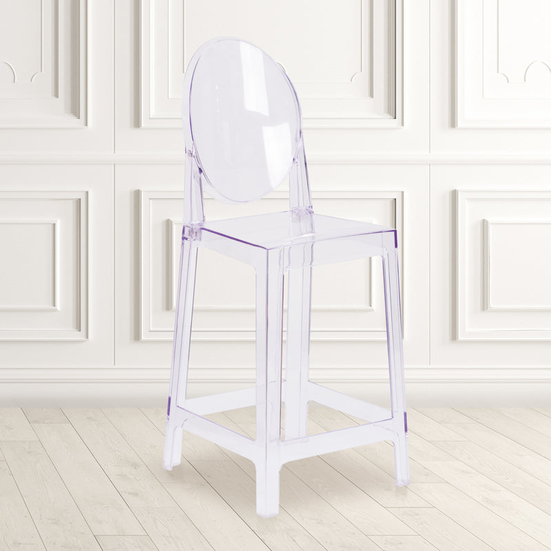 Ghost Counter Stool with Oval Back in Transparent Crystal