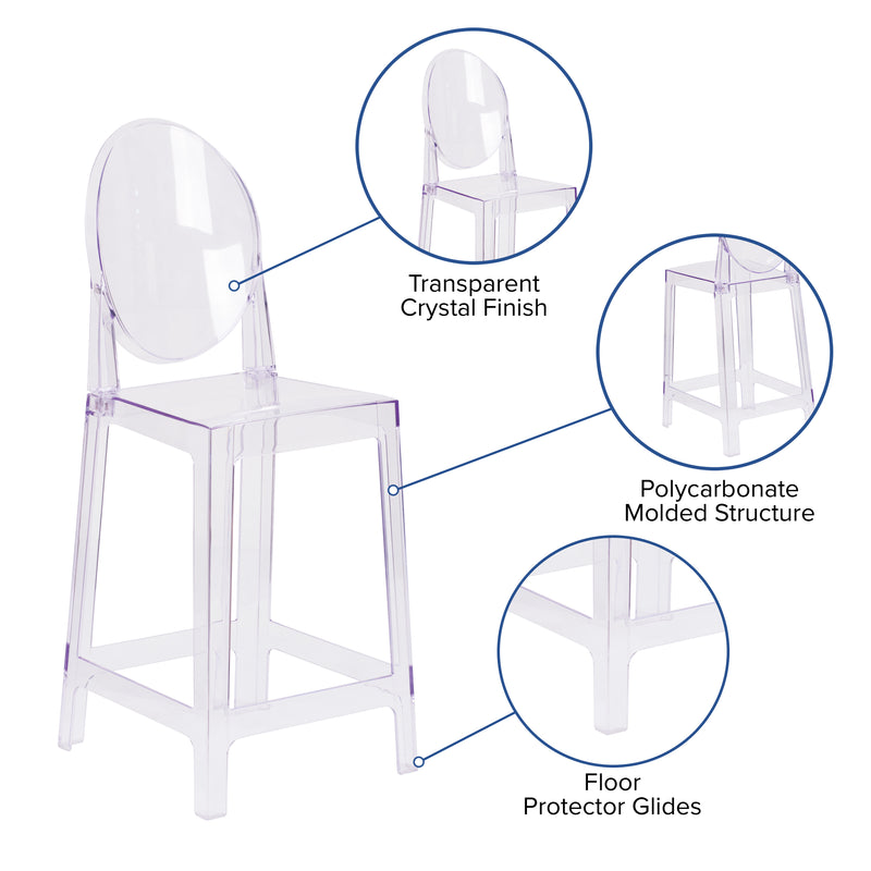 Ghost Counter Stool with Oval Back in Transparent Crystal