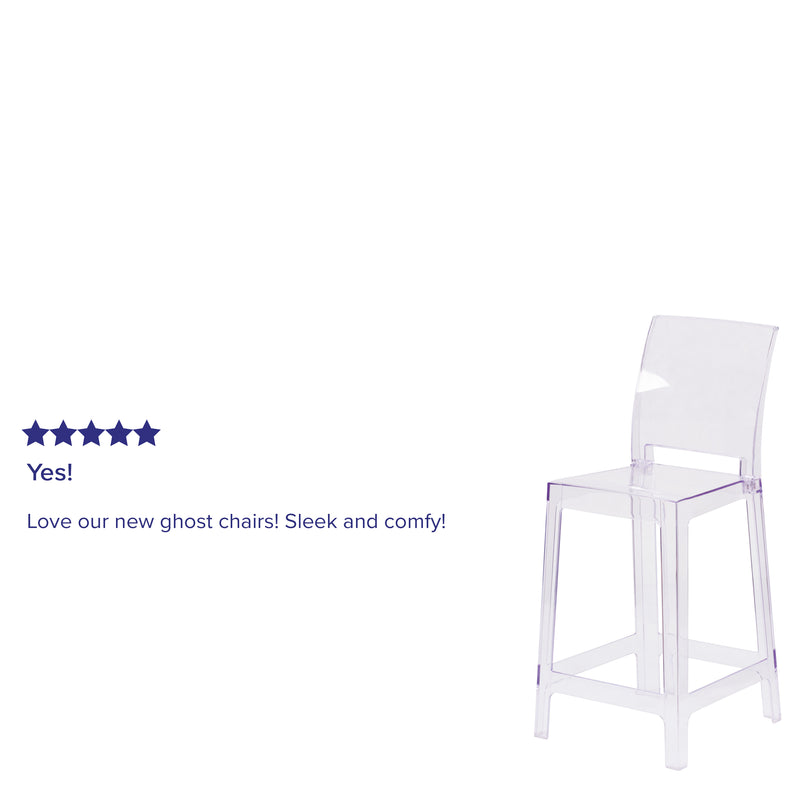 Ghost Counter Stool with Square Back in Transparent Crystal