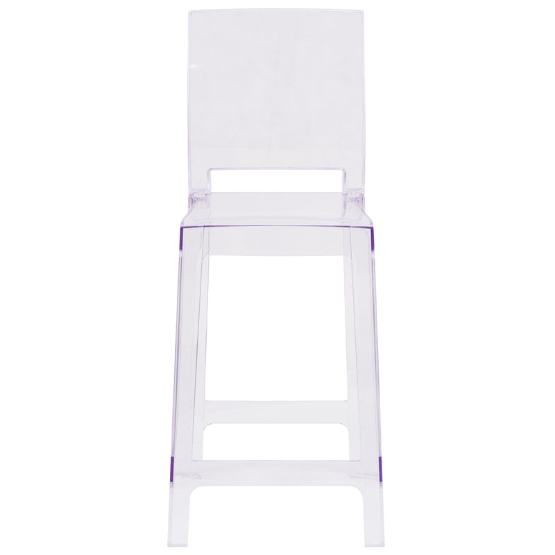 Ghost Counter Stool with Square Back in Transparent Crystal