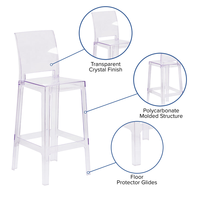 Ghost Barstool with Square Back in Transparent Crystal