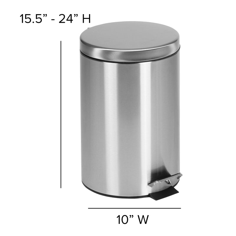 Round Stainless Steel Imprint Resistant Soft Close, Step Trash Can -3.2 Gallons (12L)