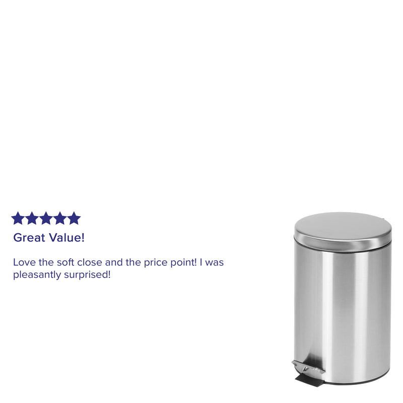 Round Stainless Steel Imprint Resistant Soft Close, Step Trash Can -3.2 Gallons (12L)