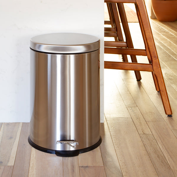 Round Stainless Steel Fingerprint Resistant Soft Close, Step Trash Can - 5.3 Gallons (20L)